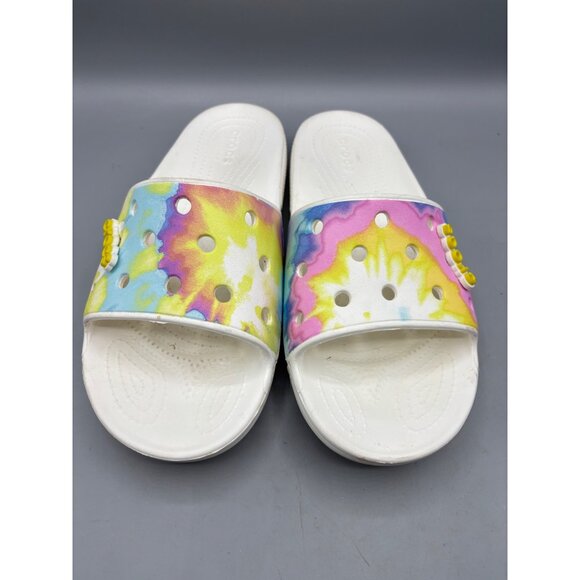 Crocs Iconic Comfort Tie Dye White Slide Sandals Womens 11 Casual Summer - Picture 2 of 5
